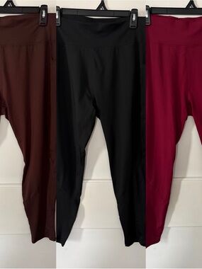 3-Pack Yoga Leggings - Black, Red, Brown